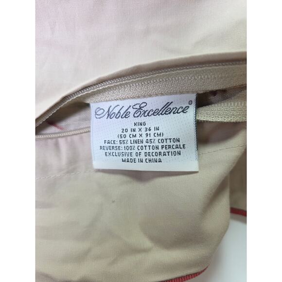 NOBLE EXCELLENCE Cream Gold Red Floral Linen Blend KING Pillow Shams set of 2 - Picture 5 of 6